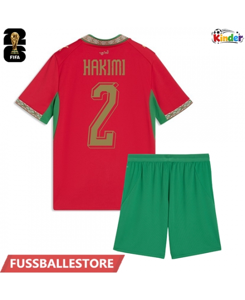 Günstige Marokko Achraf Hakimi #2 Heimtrikotsatz Kinder WM 2026 Kurzarm (+ Kurze Hosen)